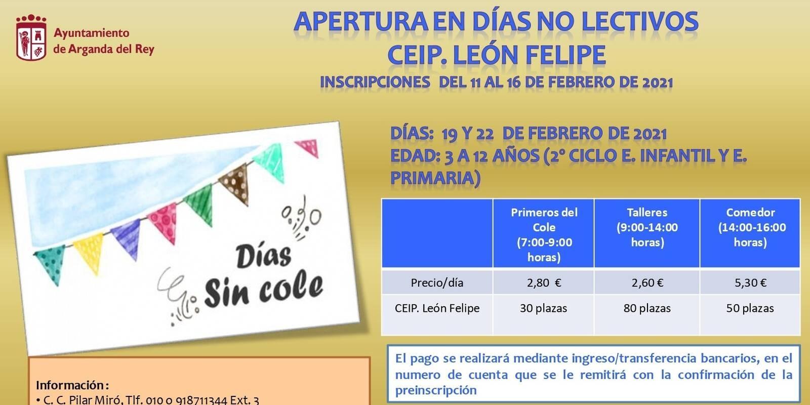 El CEIP León Felipe de Arganda abrirá sus puertas los días 19 y 22 de febrero