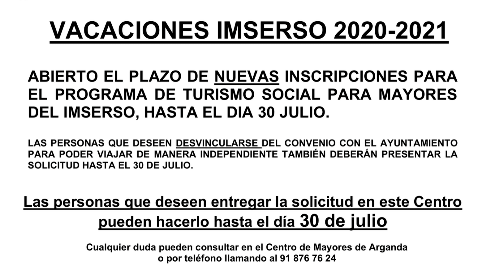 Arganda abre el plazo de nuevas inscripciones para vacaciones del IMSERSO