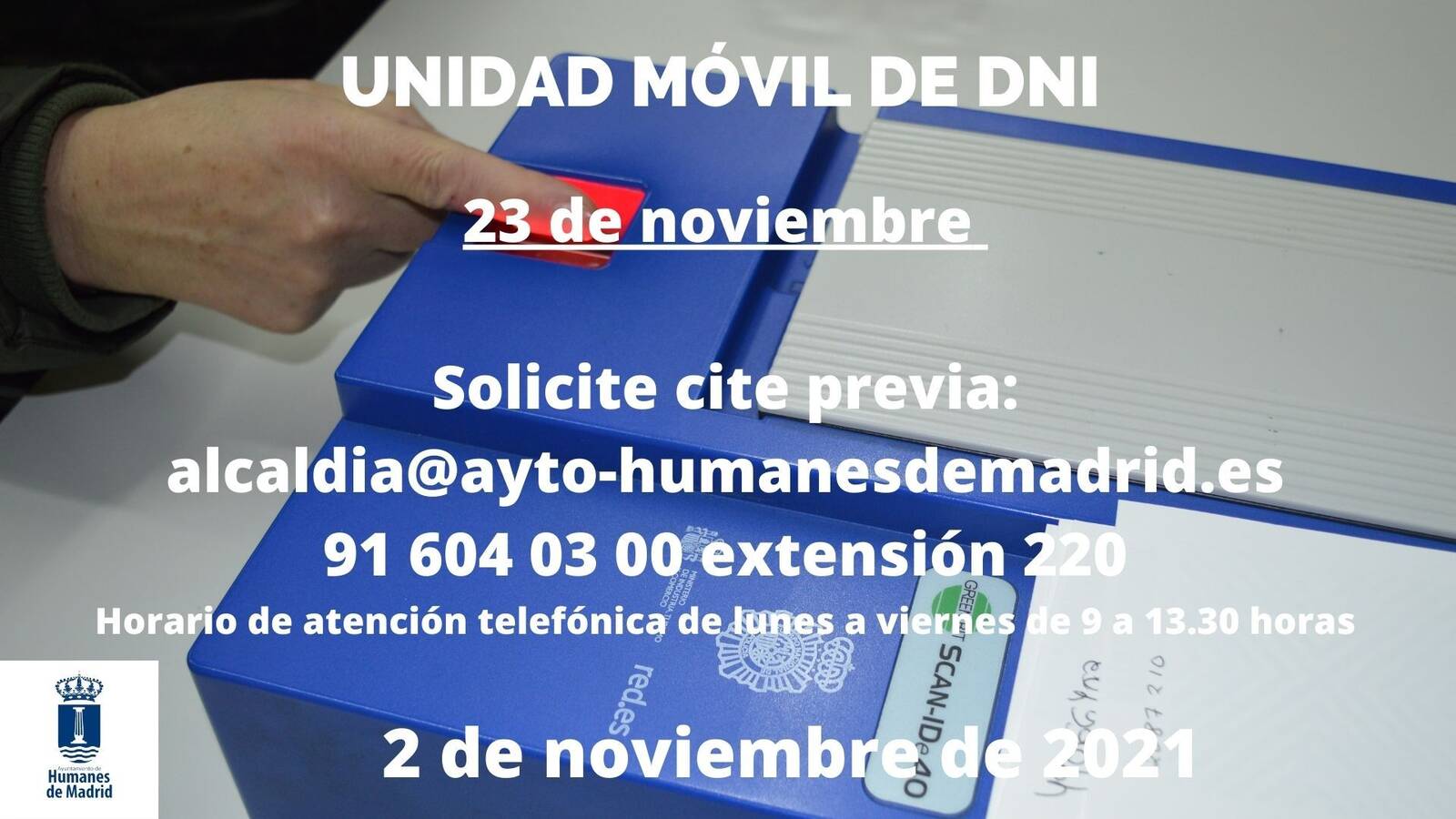 Una unidad móvil de DNI se desplazará a Humanes de Madrid