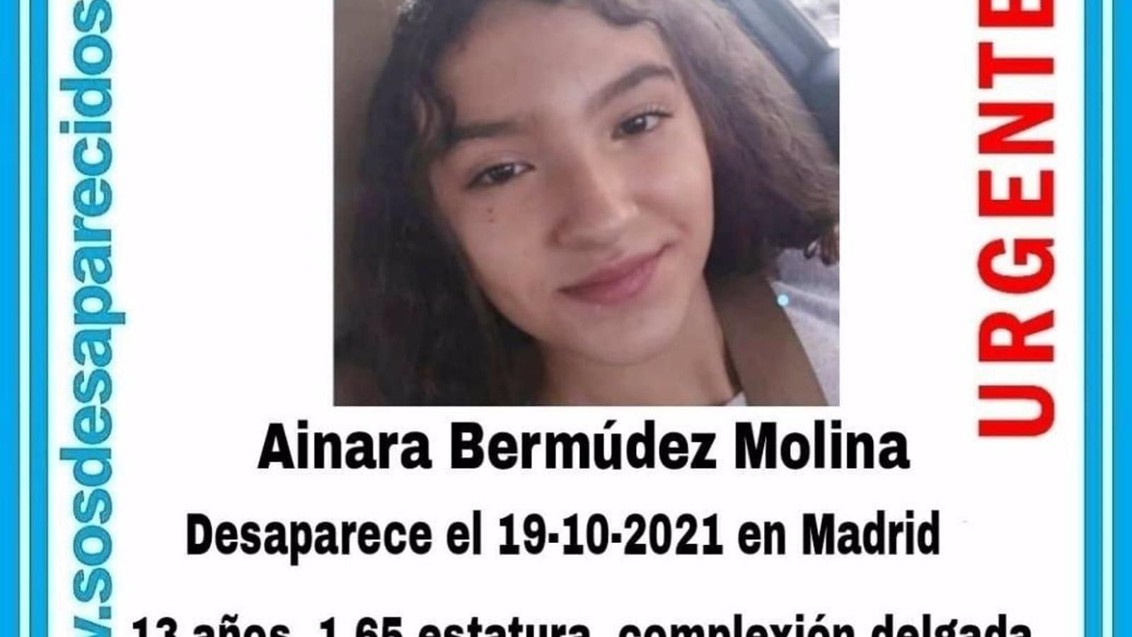 Encuentran a Ainara Bermúdez Molina, la niña de 13 años desaparecida en Madrid