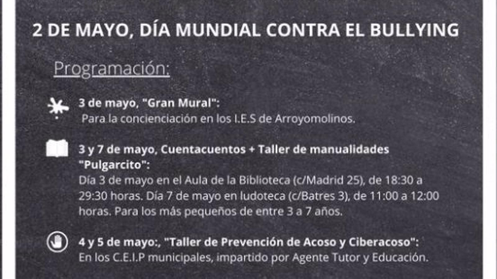 Talleres y cuentacuentos, entre las actividades para concienciar en el Día Internacional del Bullyng