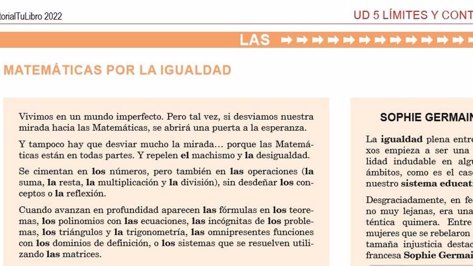 Una editorial corrige un libro de Matemáticas con contenidos de Igualdad por no recurrir a "palabras adecuadas"