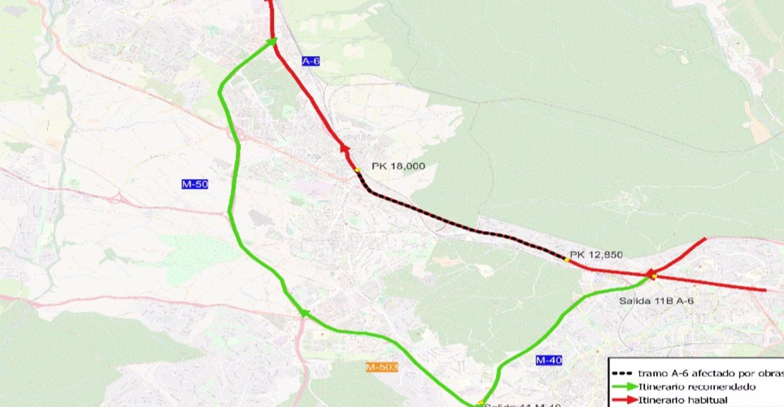 Las obras en la A-6 y la M-50 provocarán cortes hasta el 2 de septiembre