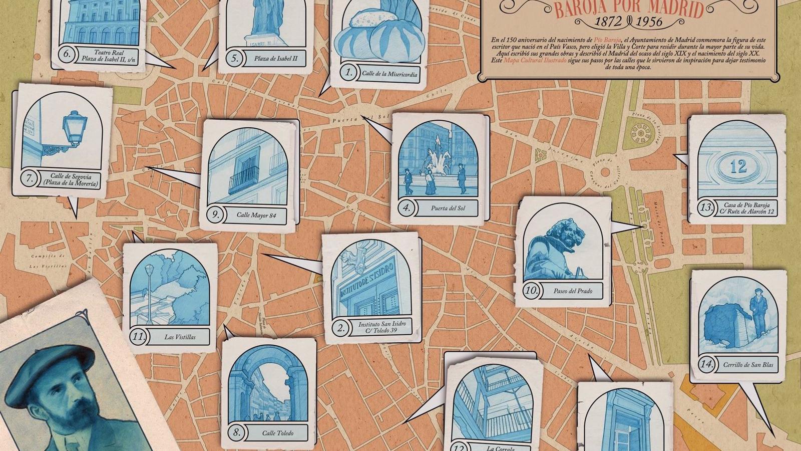 Un mapa ilustrado editado por el Ayuntamiento y disponible en las bibliotecas pondrá en valor la figura de Pío Baroja