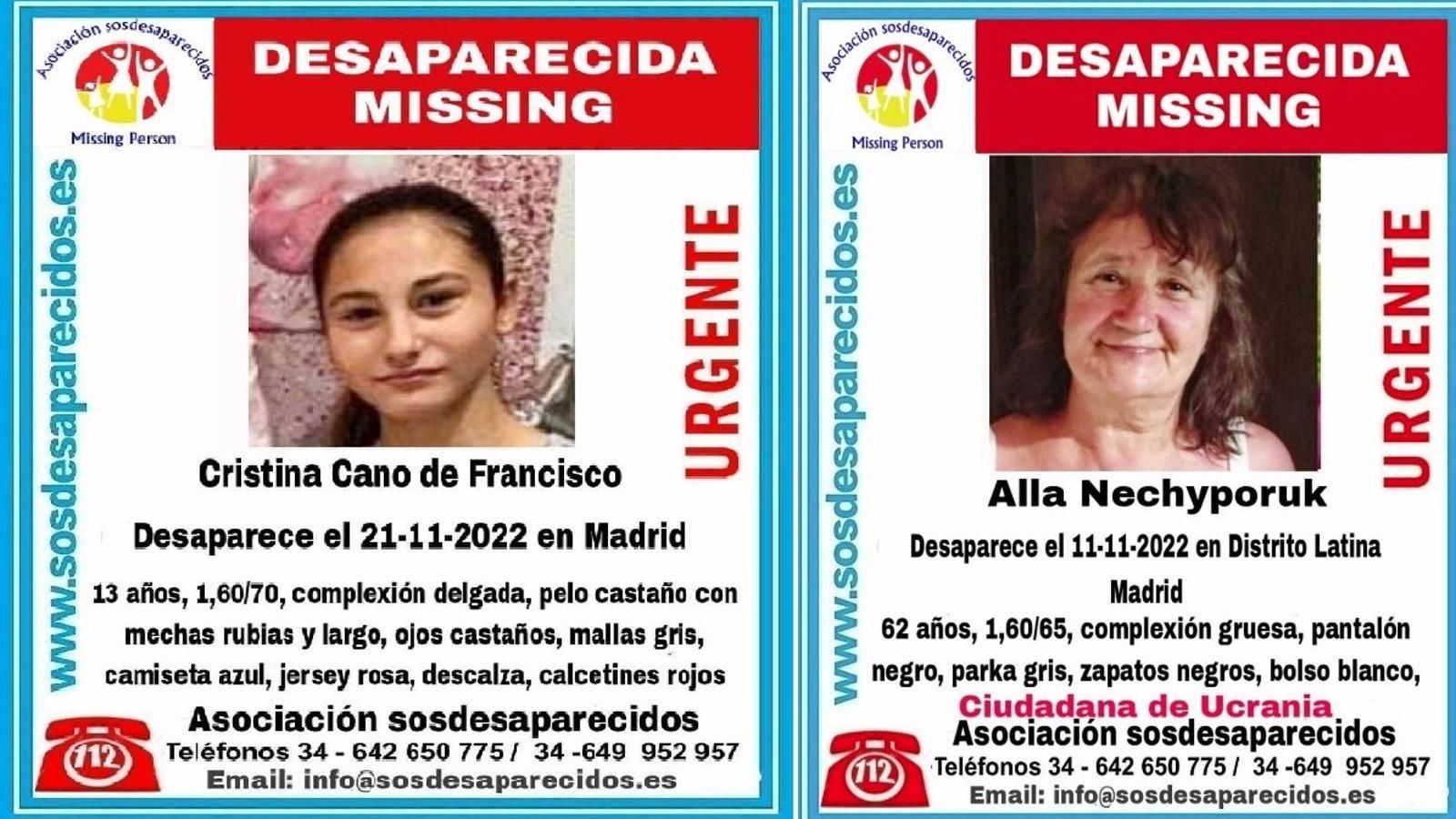  Buscan a una chica de 13 años y a una mujer ucraniana de 61 desaparecidas este mes en Madrid