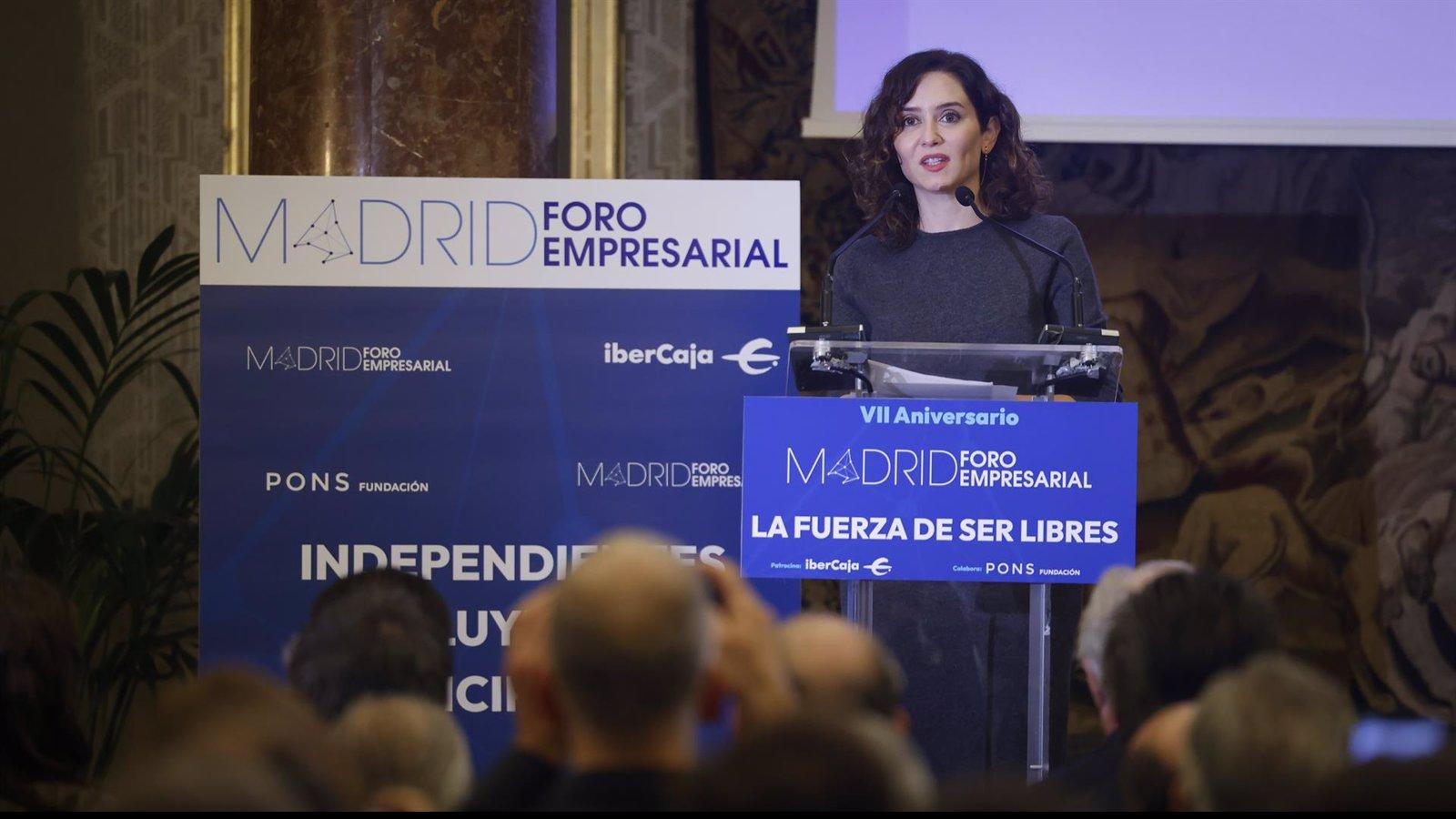 Díaz Ayuso recuerda que recurrirá el impuesto a los ricos porque dejará "menos crecimiento y más paro"