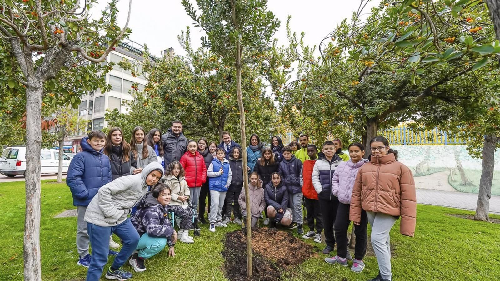 El alcalde de Torrejón planta un árbol con alumnos del colegio Gabriel y Galán por el 44 aniversario de la Constitución