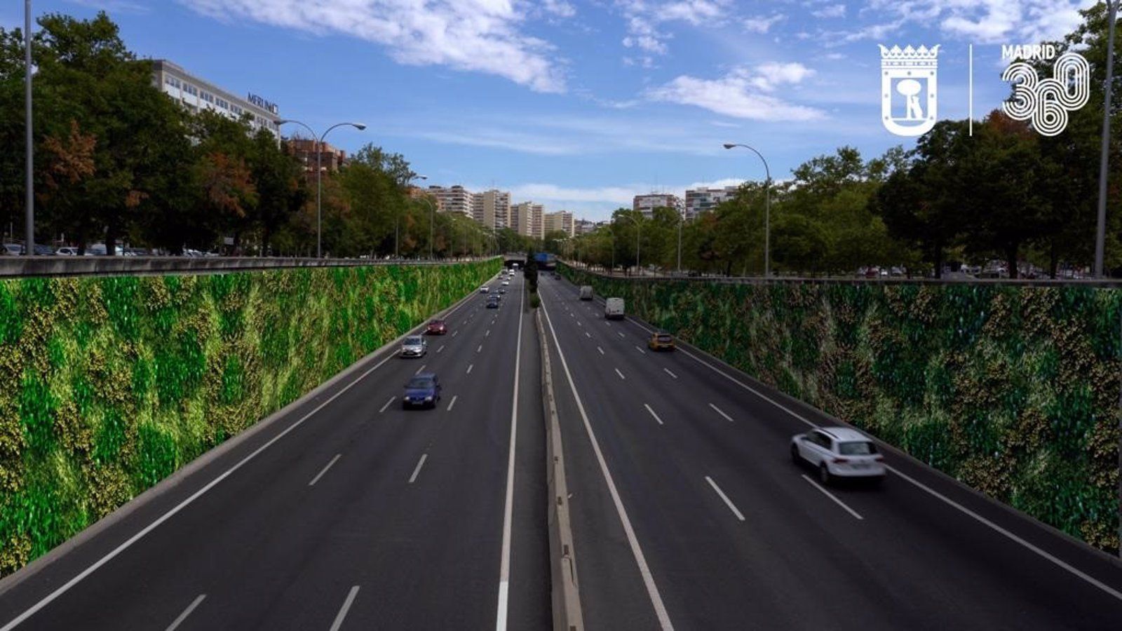 Los muros de hormigón de la M-30 serán revestidos con grandes jardines verticales lineales 