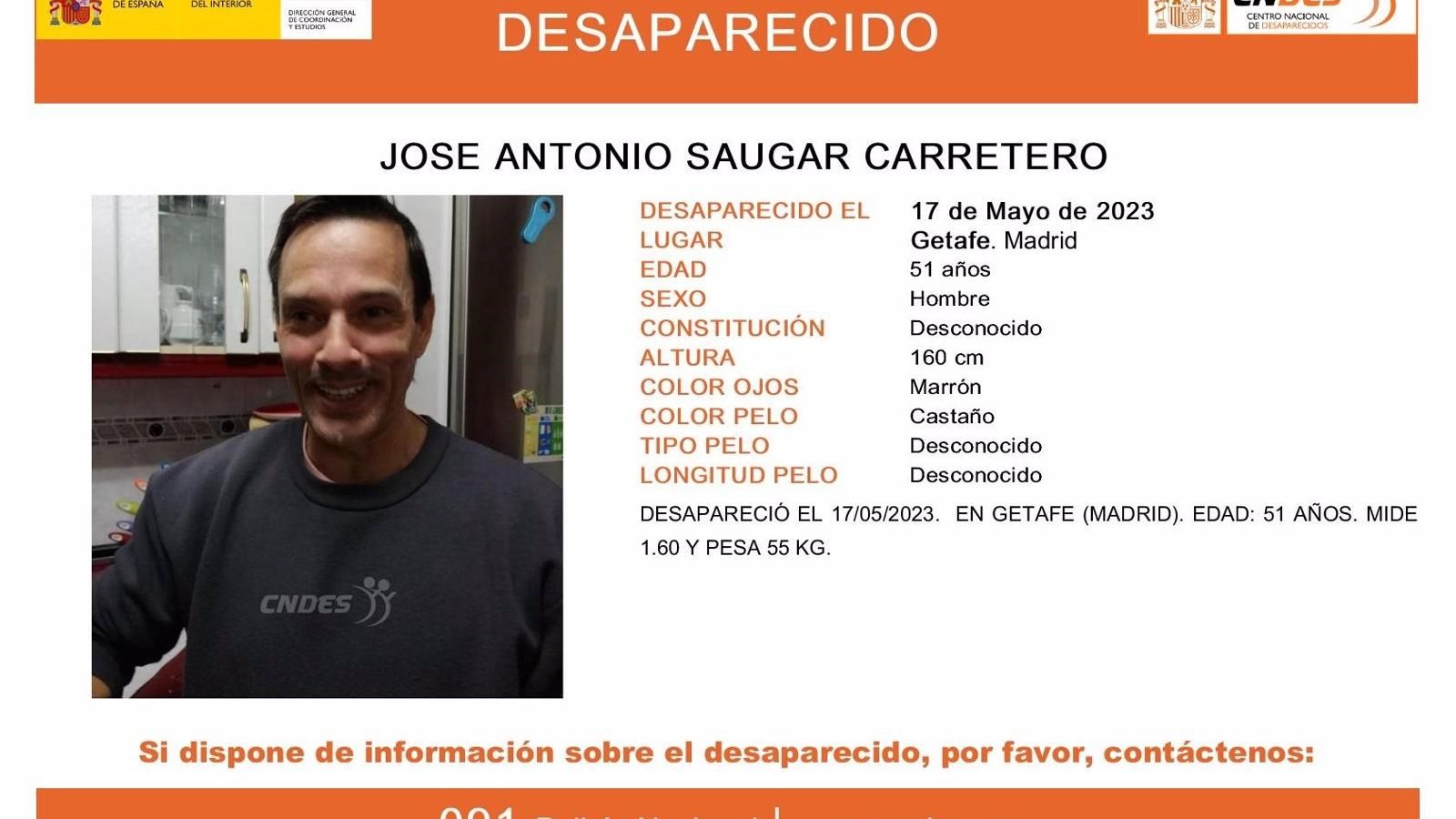 Buscan a un hombre de 51 años desaparecido desde el 17 de mayo en Getafe