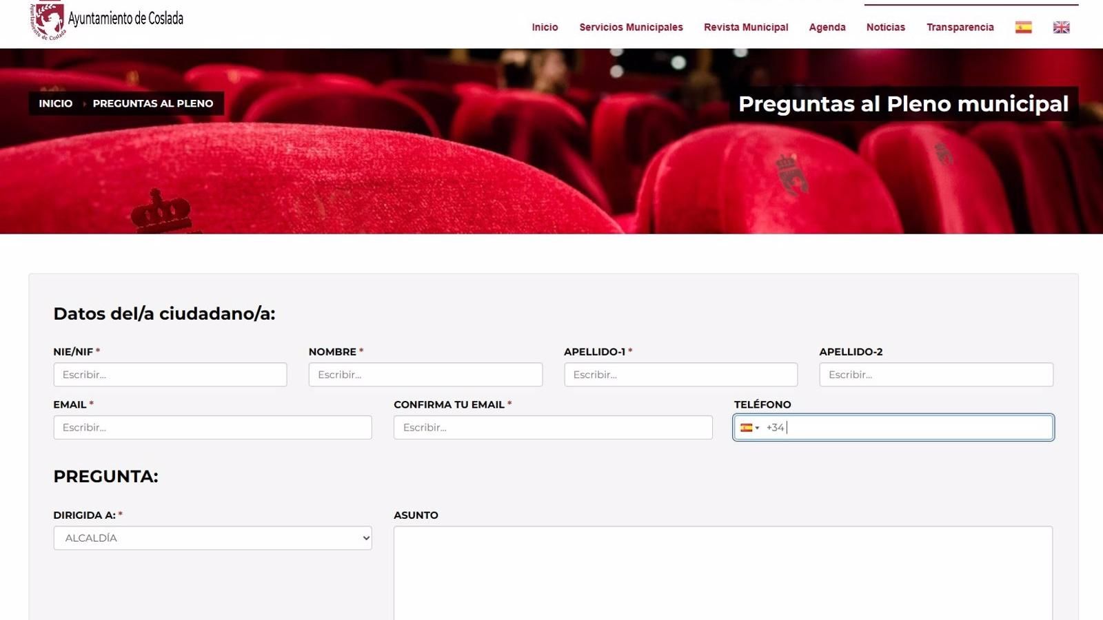 El Ayuntamiento de Coslada habilita un buzón electrónico para poder plantear preguntas al Pleno