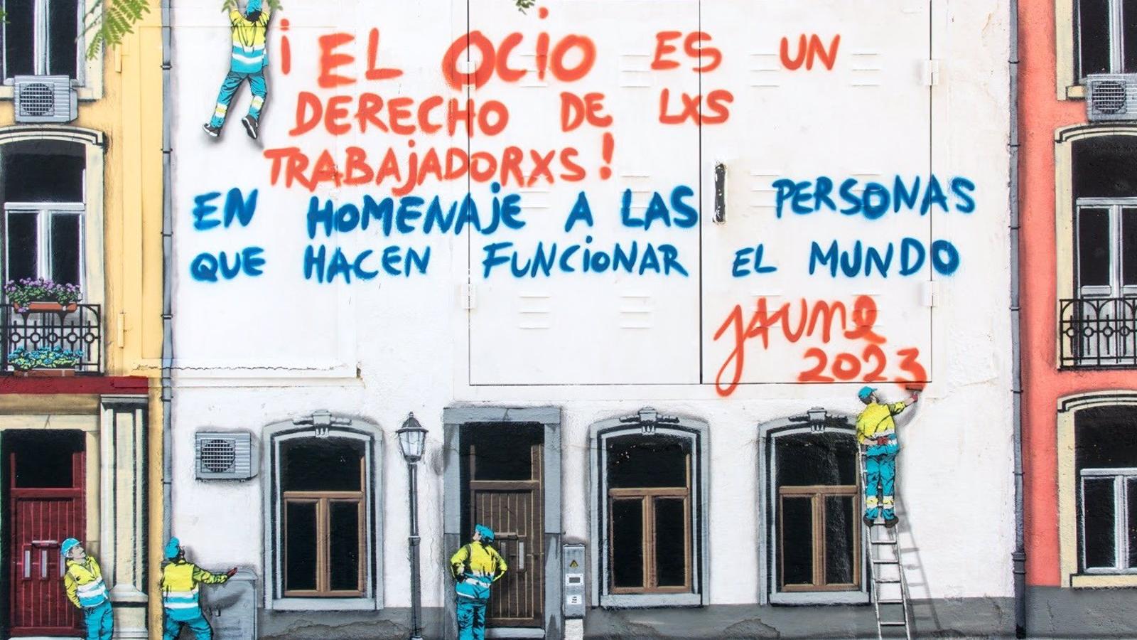 El artista Jaune homenajea a los trabajadores con un mural de más de 20 metros de largo en Ciudad Lineal