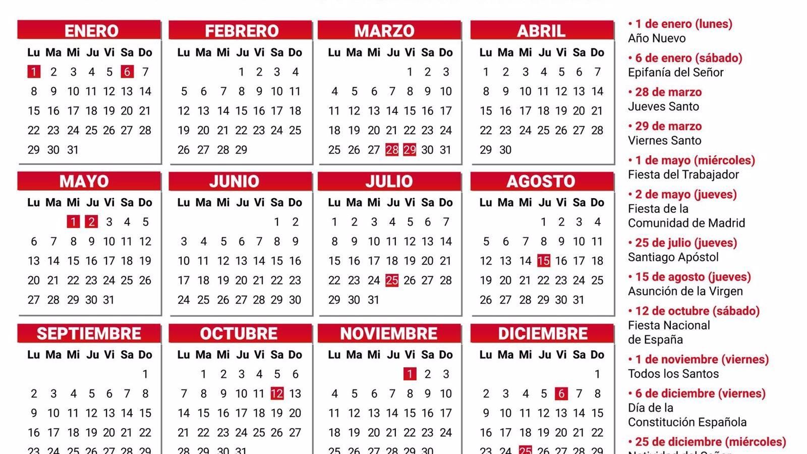 Los festivos de 2024 en la Comunidad de Madrid: calendario laboral