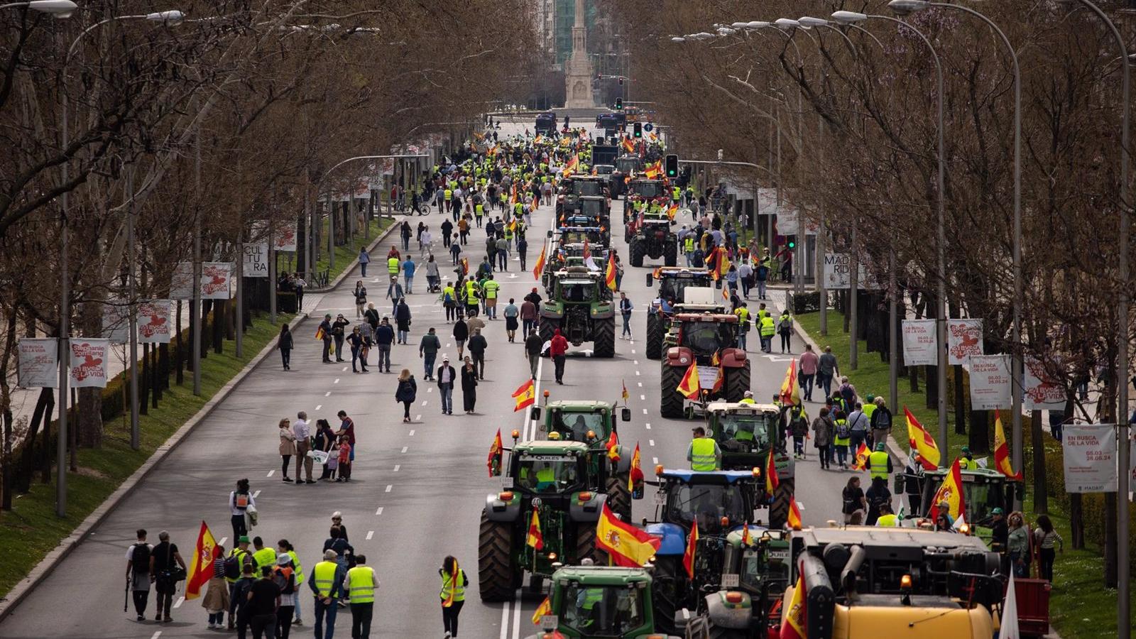 Cerca de 80 tractores marchan por Madrid para pedir que las explotaciones sean "rentables y luego verdes"