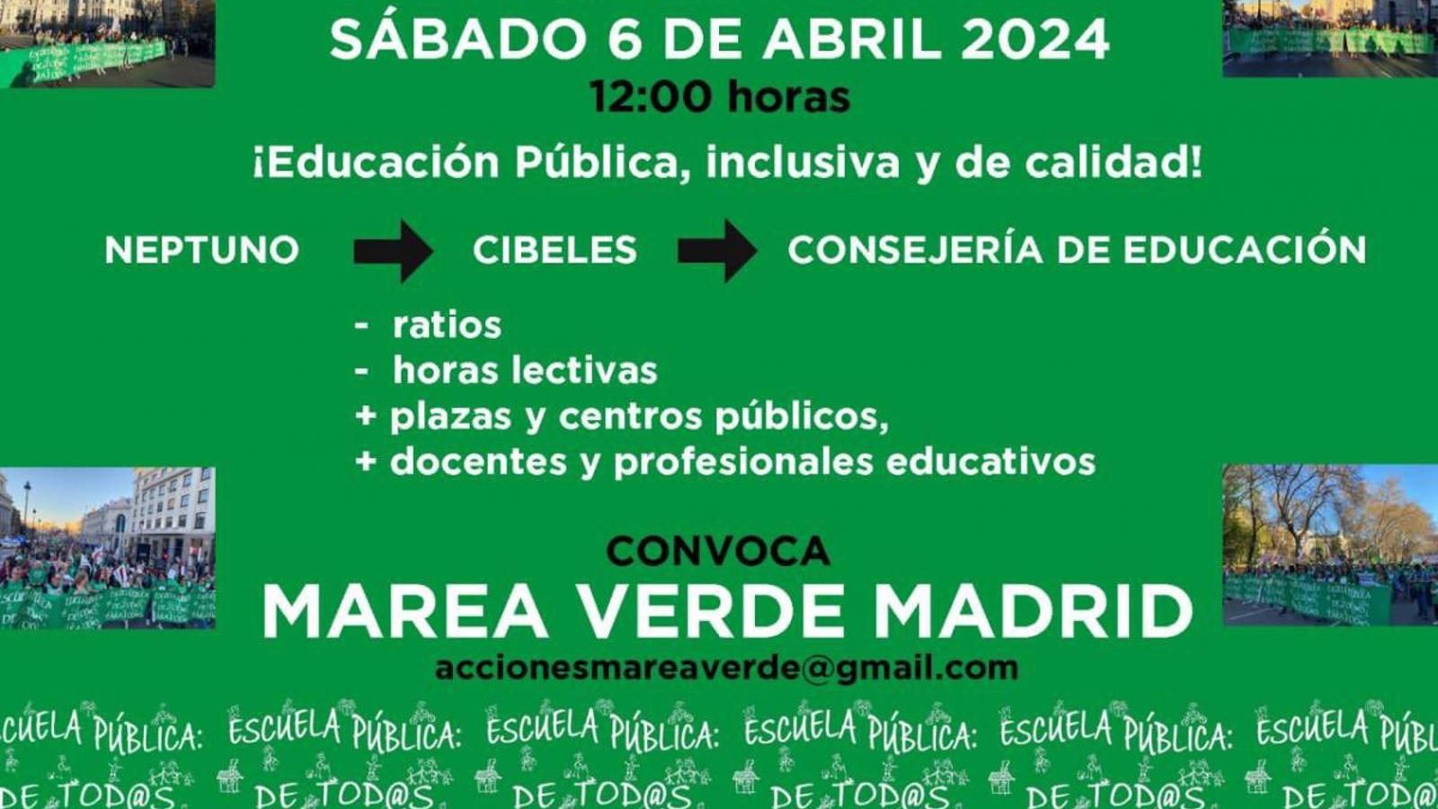 Marea Verde Madrid se manifestará para pedir más plazas y docentes y una bajada de ratios y horas lectivas