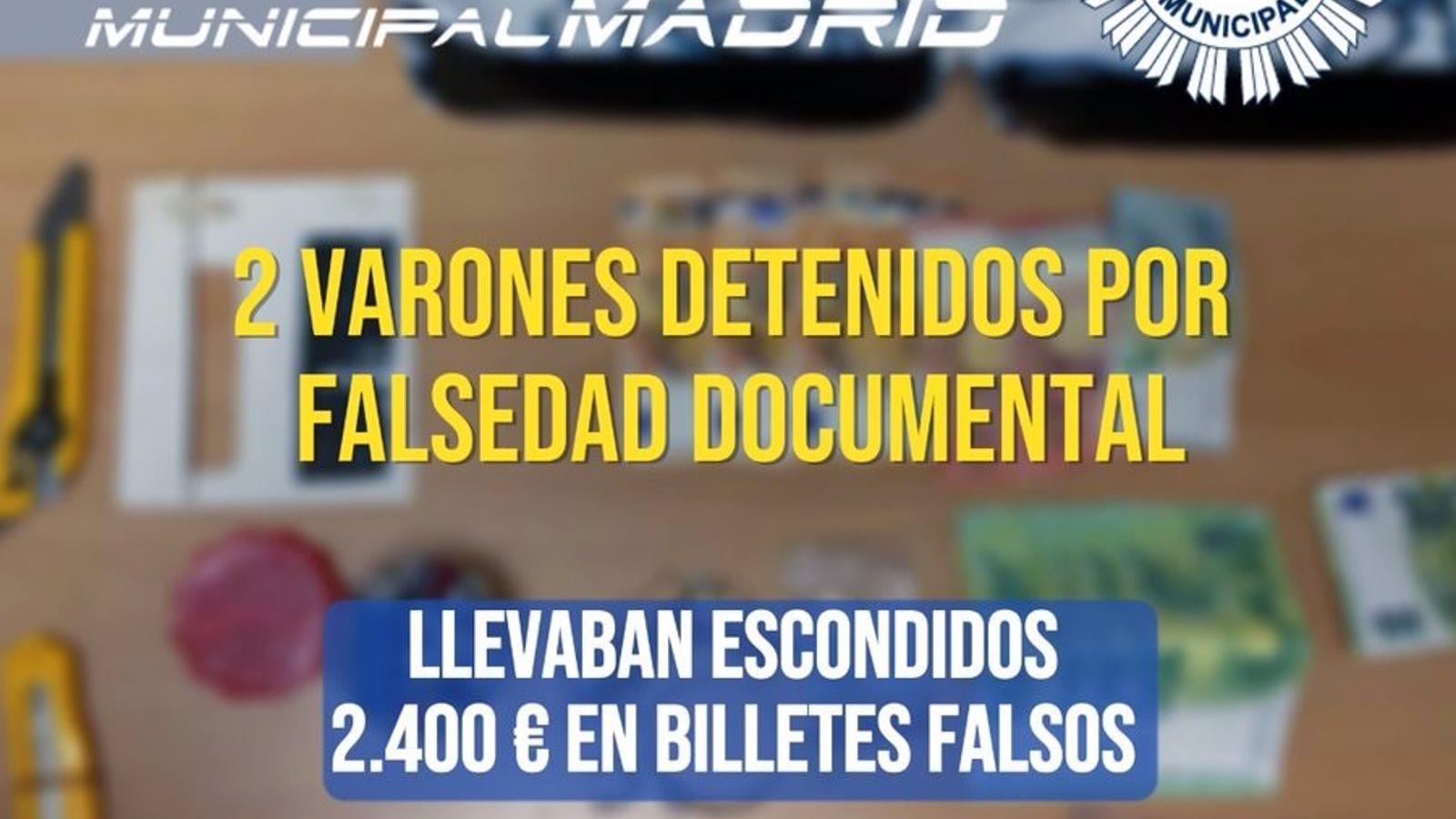 Detienen a dos individuos en Ciudad Lineal por portar permisos y billetes falsificados