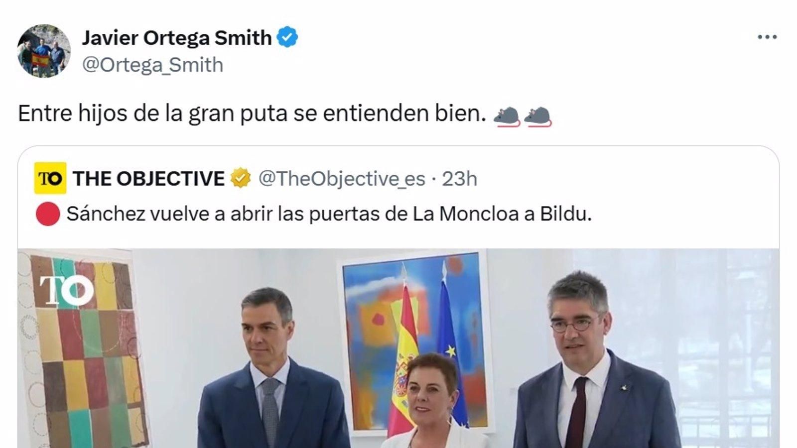 Ortega Smith llama “hijos de la gran puta” a Sánchez y Aizpurua en redes
