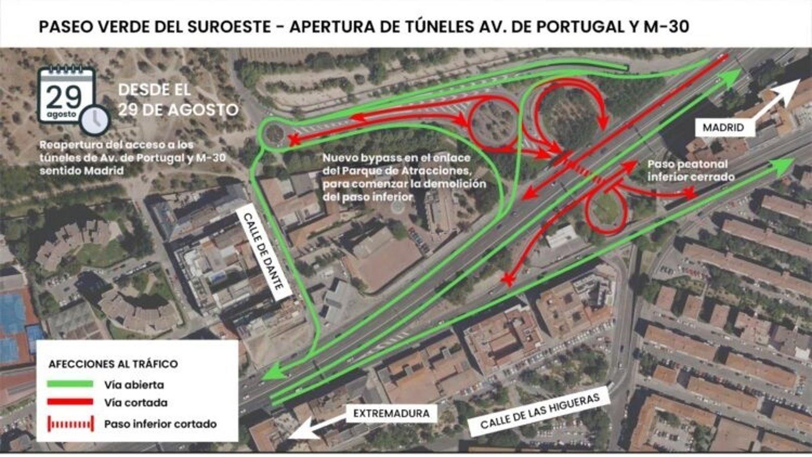 Los túneles de avenida de Portugal y M-30 abren tras seis semanas de cierre por las obras