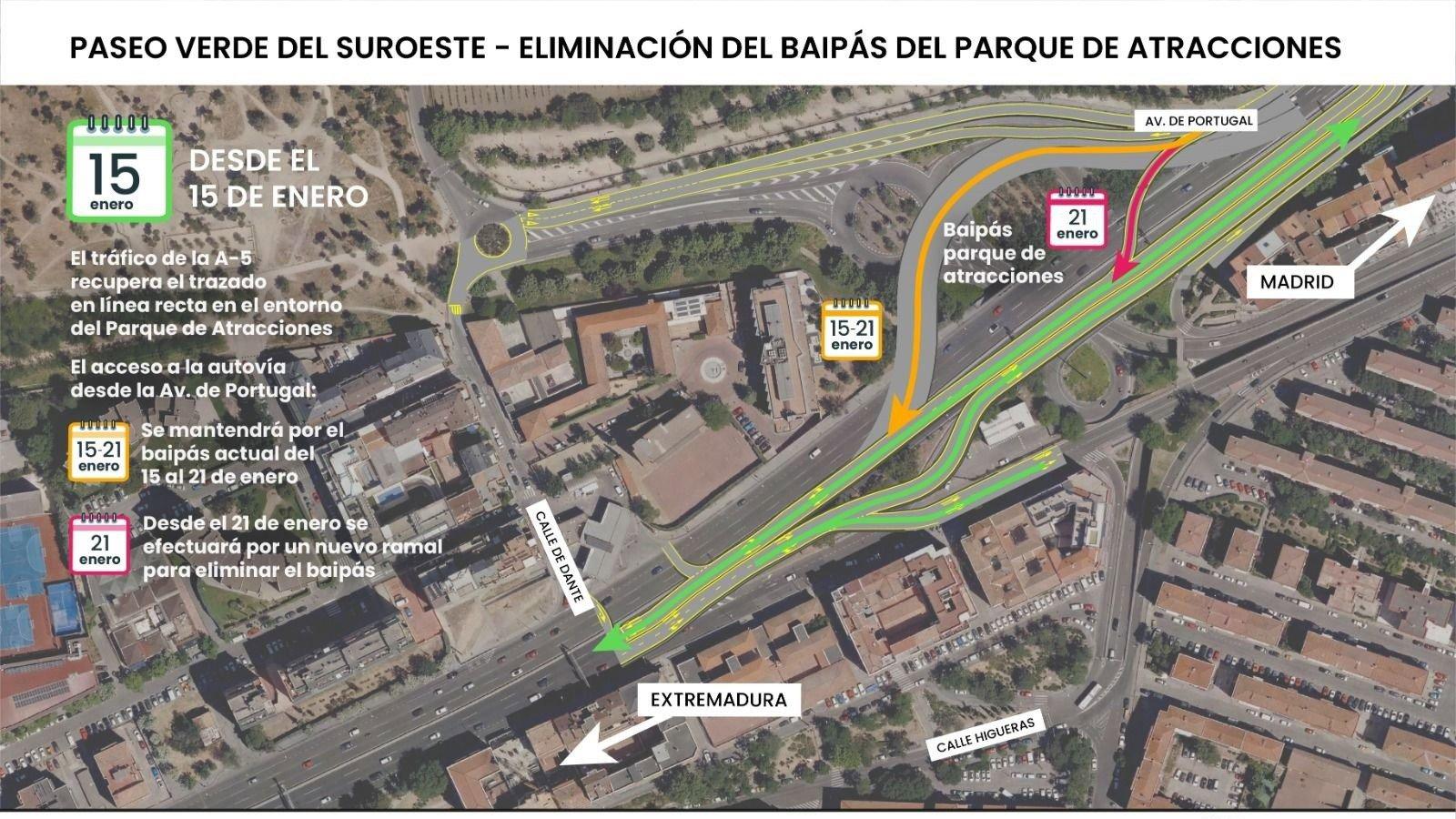 El soterramiento de la A-5 recupera su trazado original y elimina el desvío del Parque de Atracciones