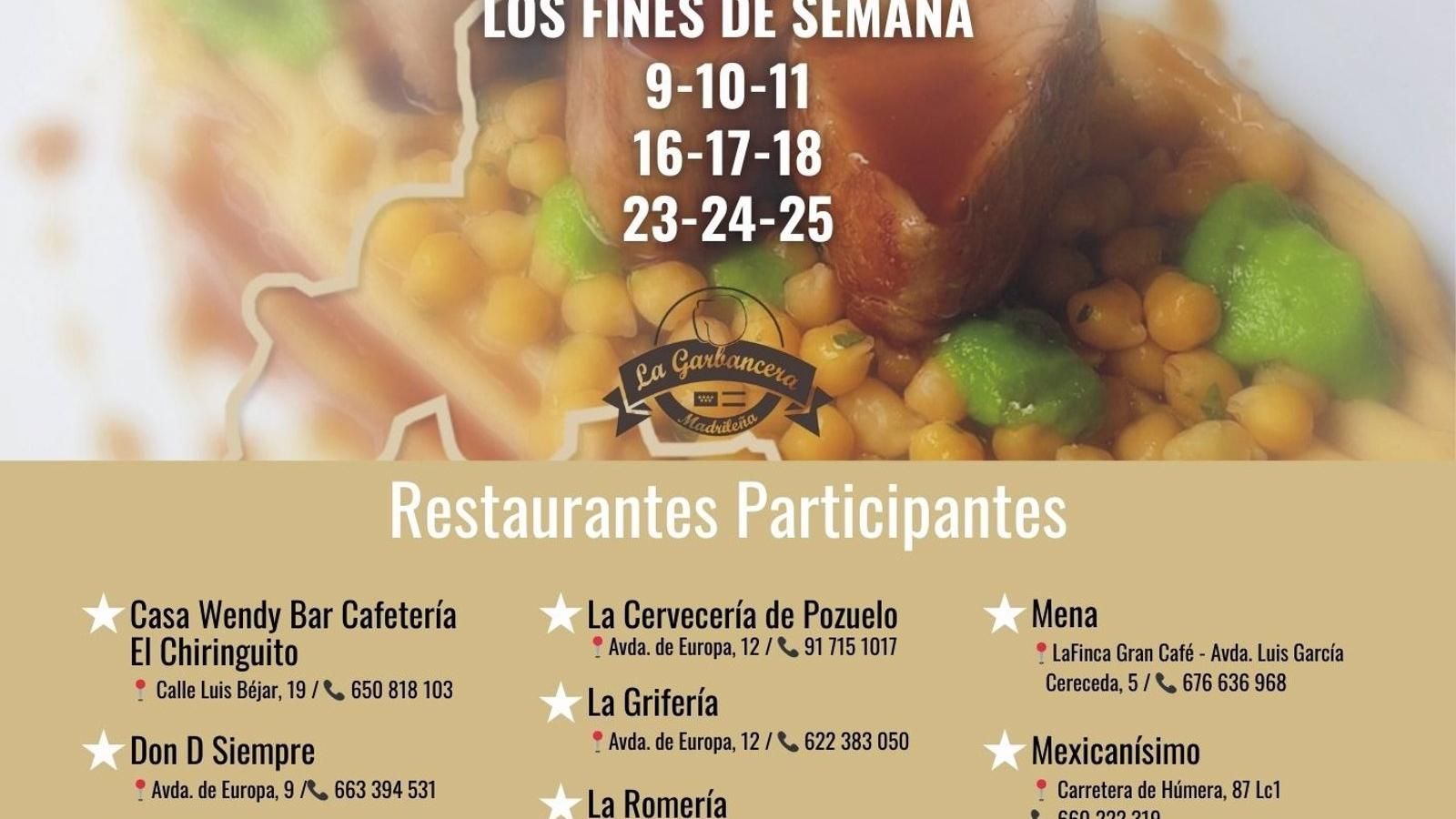 Pozuelo se une a la VII Ruta del Garbanzo con 13 restaurantes participantes