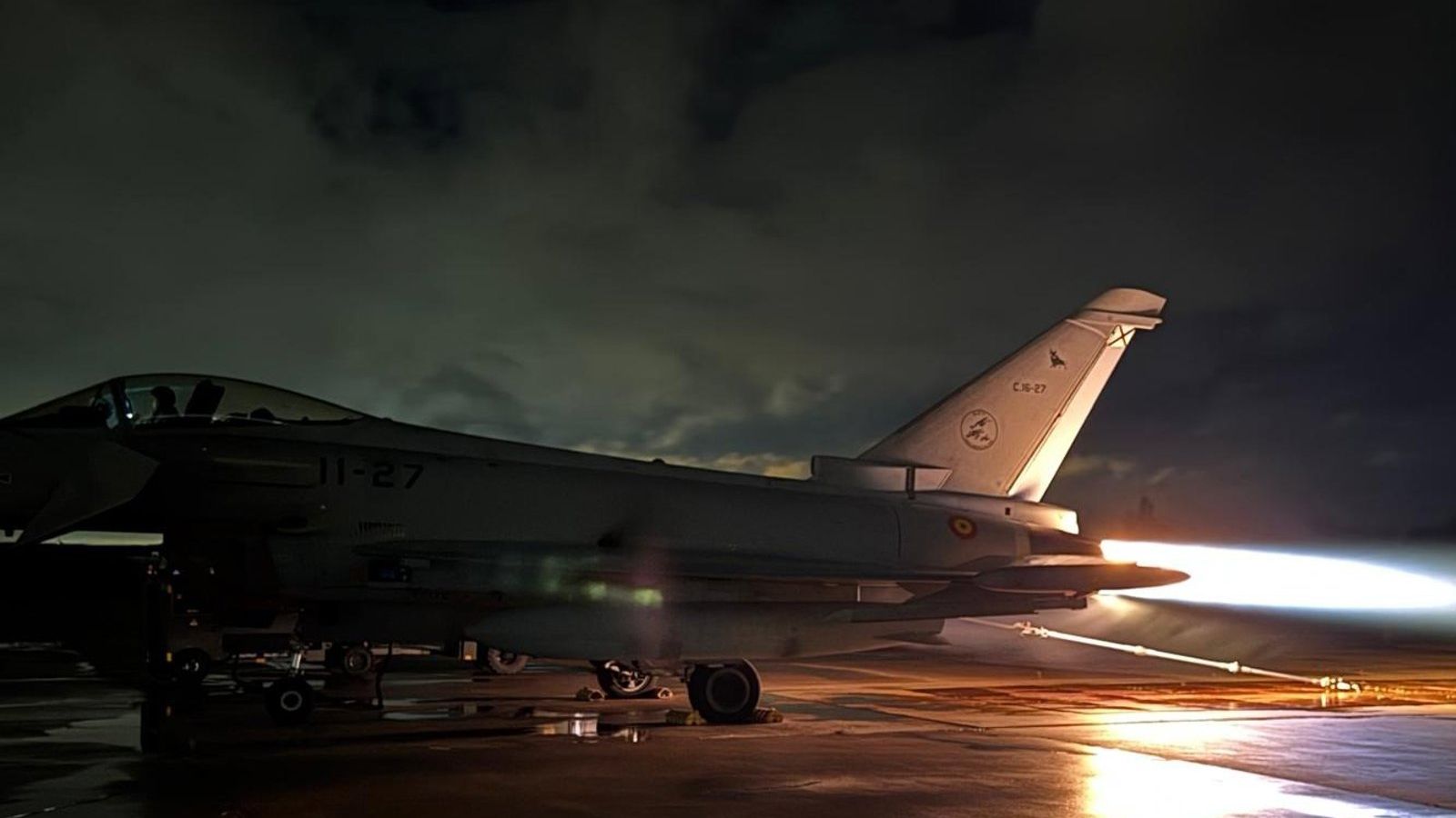 Pruebas nocturnas con combustible sostenible en un Eurofighter en Torrejón